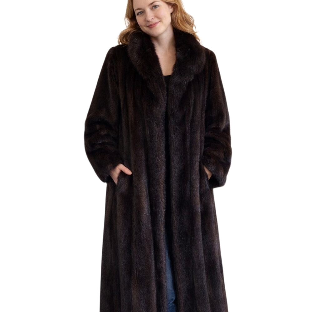 Full Length Ranch Mink Fur Coat High Quality Denmark Shawl Collar Med - Large ML